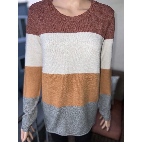 Pinque Women's Knit Sweater Long Sleeves Soft Warm Earth Tones Colorblock Size M - Picture 3 of 7